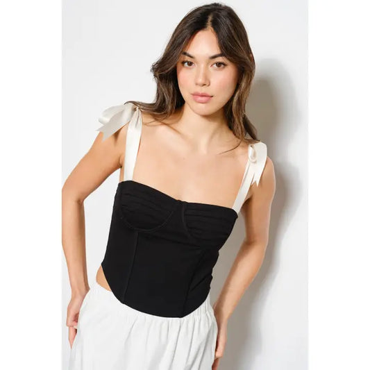 TOP TIPO CORSÉ CON DETALLE DE CINTA DE SATÉN S/M/L